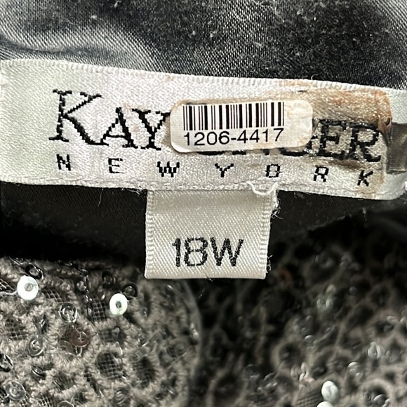 KAY UNGER Honeycomb Lace V-Neck Sequined Elbow Keyhole Back Grey Party Dress 18W - Picture 5 of 16